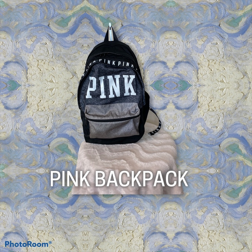PINK Black/White & Grey Backpack - Picture 1 of 13